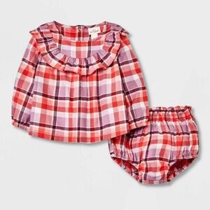 Cat & Jack NWT 12 mo Baby Girls' Ruffle Plaid Top & Bottom Set